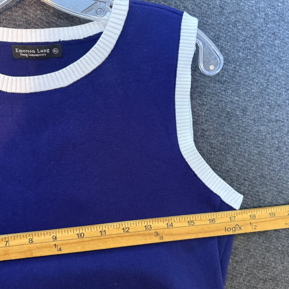Emerson Lang Blue Knit 2 Piece Set Vest and Pleated Mini Skirt XL Preppy Acadmia - Picture 5 of 12